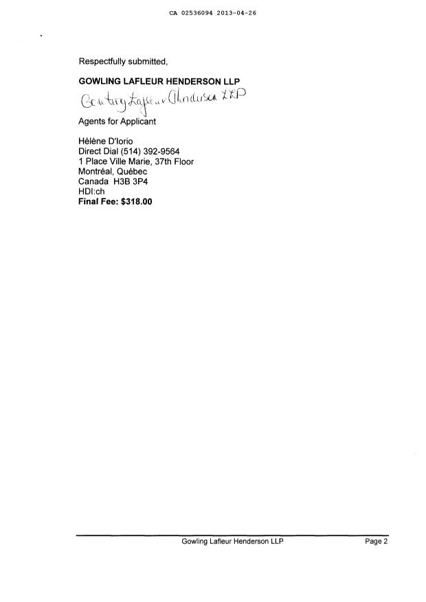Canadian Patent Document 2536094. Correspondence 20130426. Image 2 of 2
