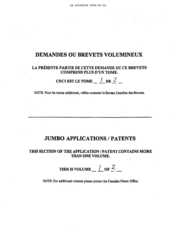 Document de brevet canadien 2536238. Poursuite-Amendment 20060314. Image 1 de 250
