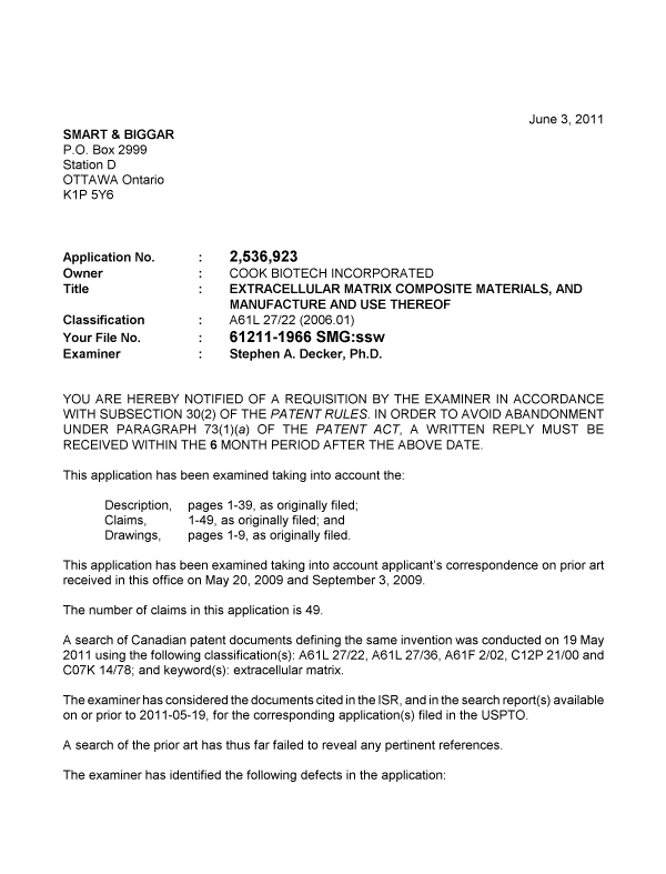 Document de brevet canadien 2536923. Poursuite-Amendment 20110603. Image 1 de 3