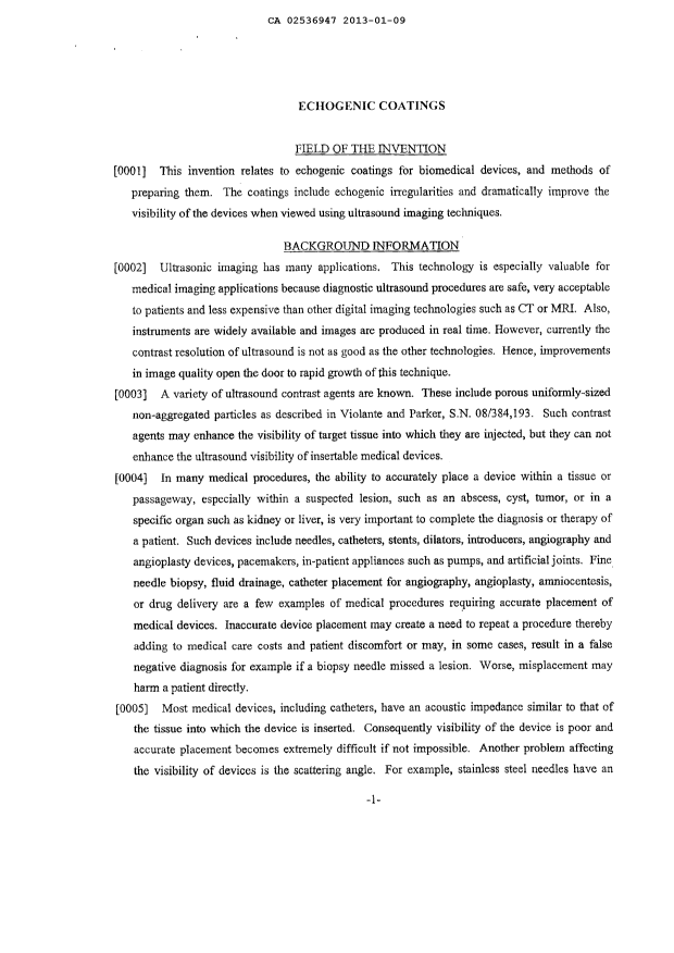 Canadian Patent Document 2536947. Description 20130109. Image 1 of 31