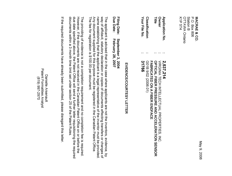 Canadian Patent Document 2537214. Correspondence 20051203. Image 1 of 1