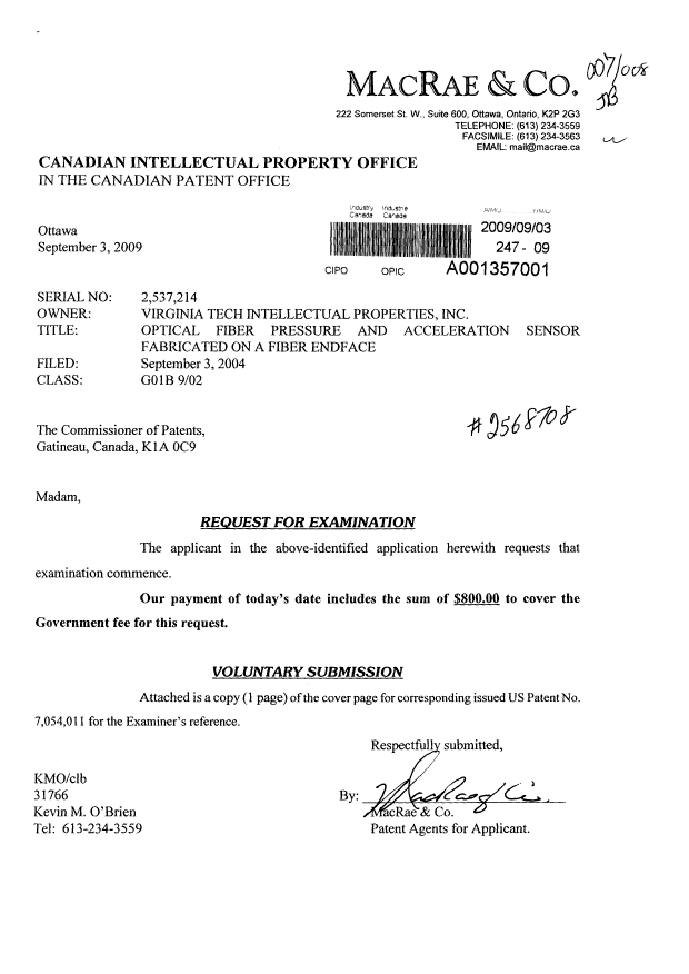 Canadian Patent Document 2537214. Prosecution-Amendment 20081203. Image 1 of 1