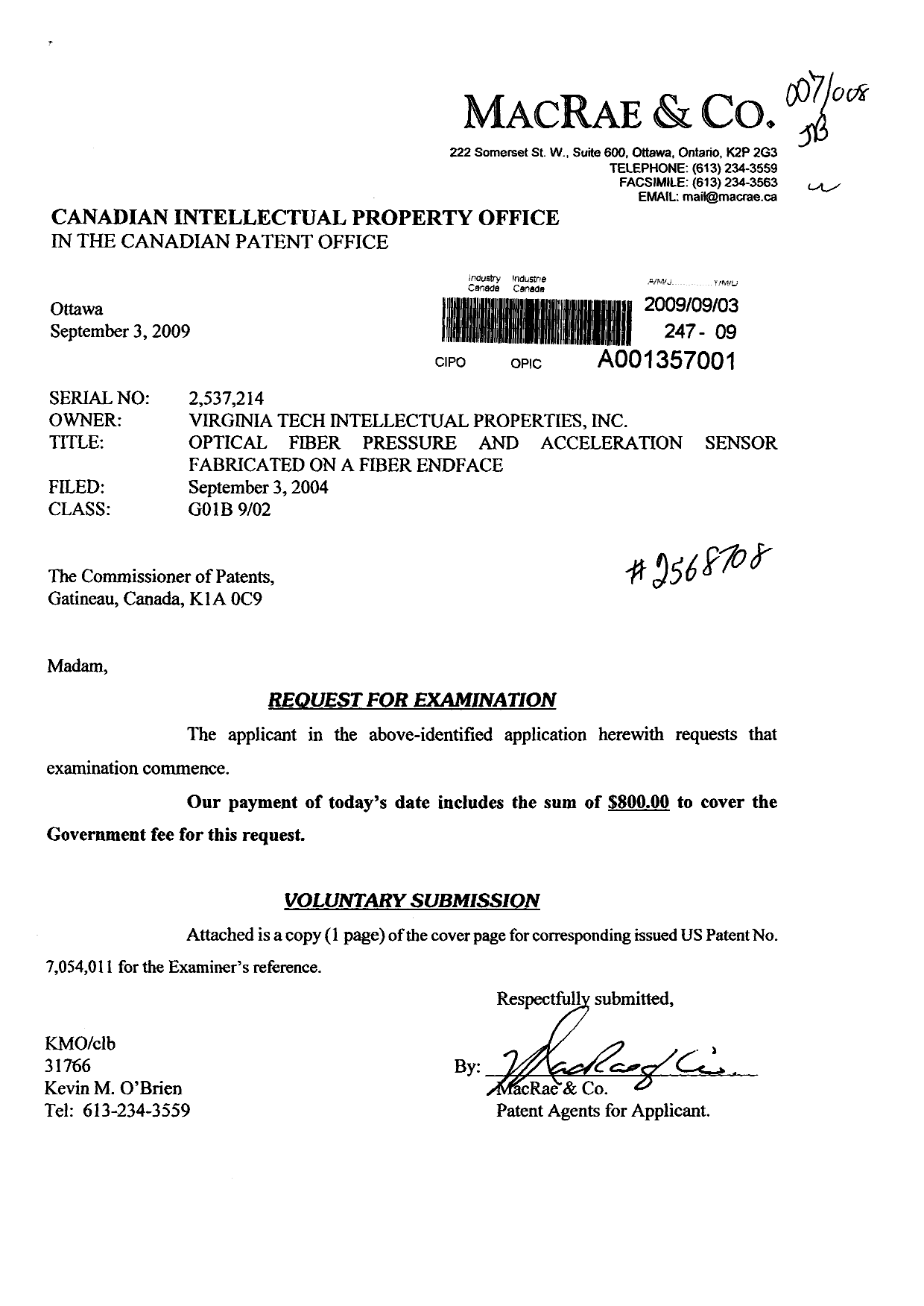 Canadian Patent Document 2537214. Prosecution-Amendment 20081203. Image 1 of 1