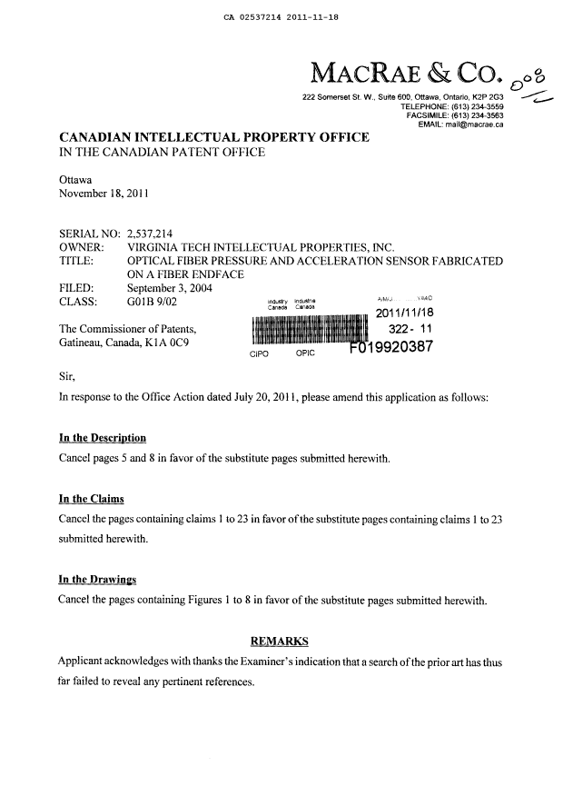 Document de brevet canadien 2537214. Poursuite-Amendment 20101218. Image 1 de 11