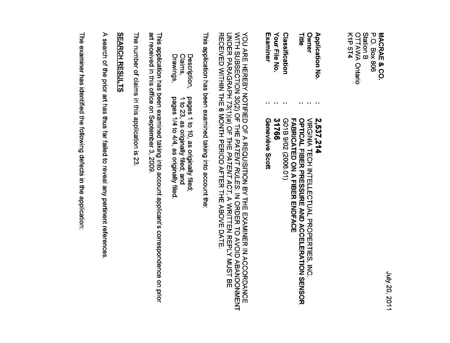 Canadian Patent Document 2537214. Prosecution-Amendment 20101220. Image 1 of 2