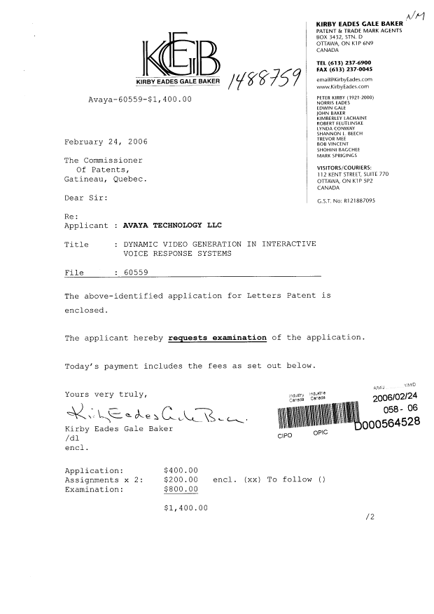 Document de brevet canadien 2537741. Cession 20060224. Image 1 de 10