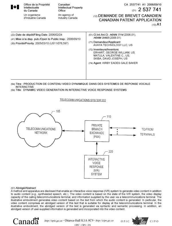 Document de brevet canadien 2537741. Page couverture 20060822. Image 1 de 1