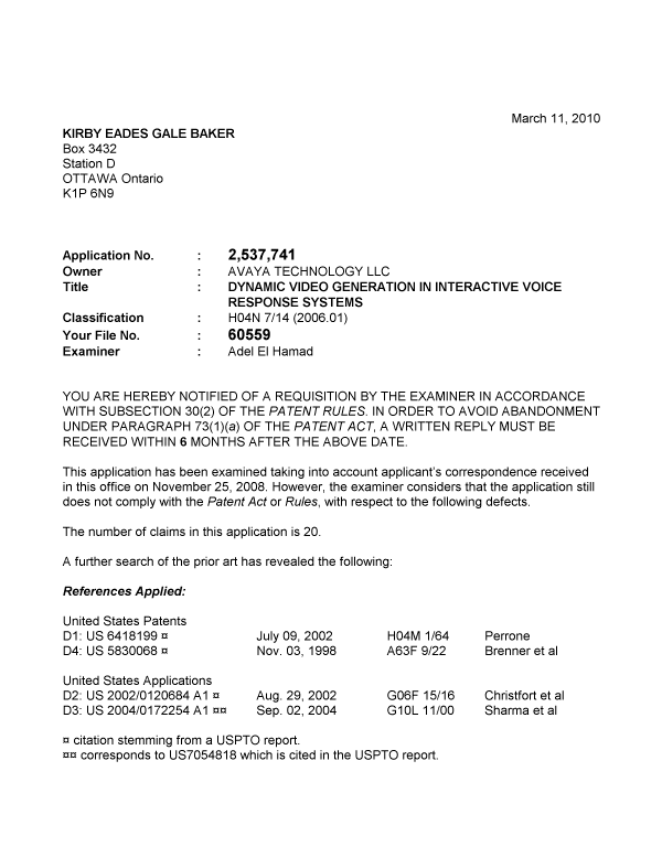 Document de brevet canadien 2537741. Poursuite-Amendment 20100311. Image 1 de 5