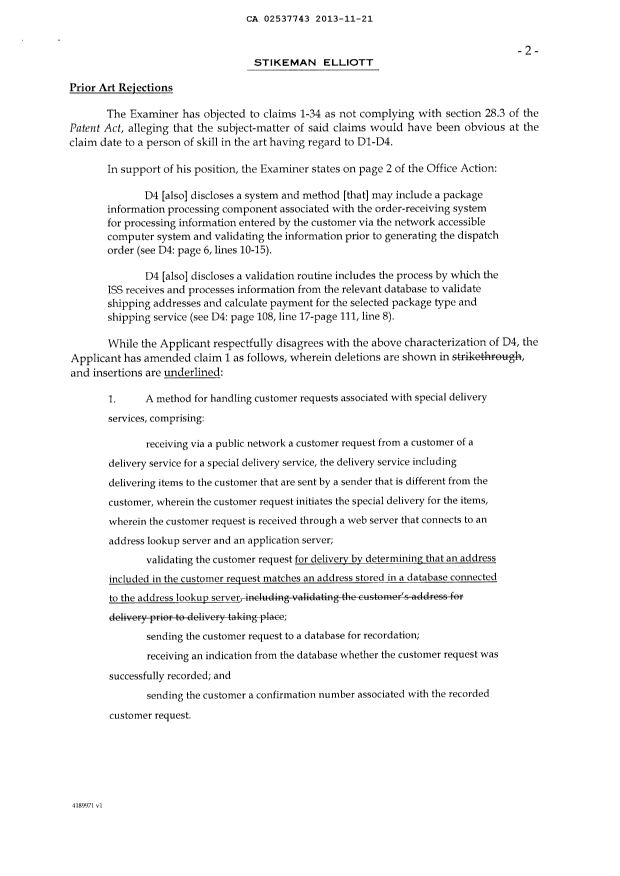 Document de brevet canadien 2537743. Poursuite-Amendment 20131121. Image 2 de 9