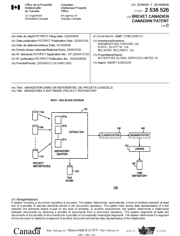 Document de brevet canadien 2538526. Page couverture 20140729. Image 1 de 1