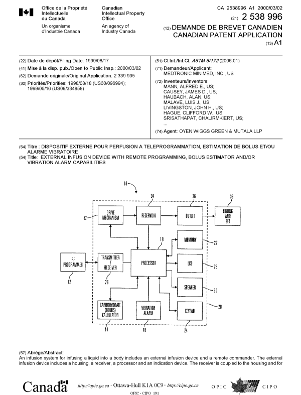 Document de brevet canadien 2538996. Page couverture 20060505. Image 1 de 2