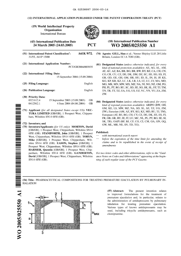 Canadian Patent Document 2538997. Abstract 20060314. Image 1 of 1