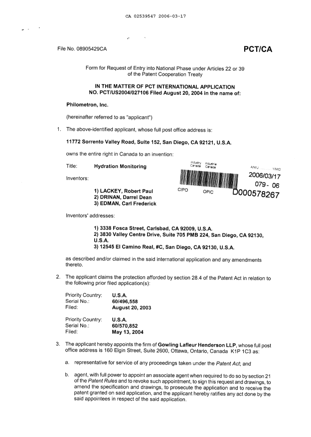 Canadian Patent Document 2539547. Assignment 20060317. Image 2 of 3