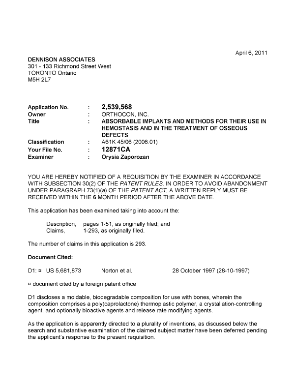 Document de brevet canadien 2539568. Poursuite-Amendment 20110406. Image 1 de 2
