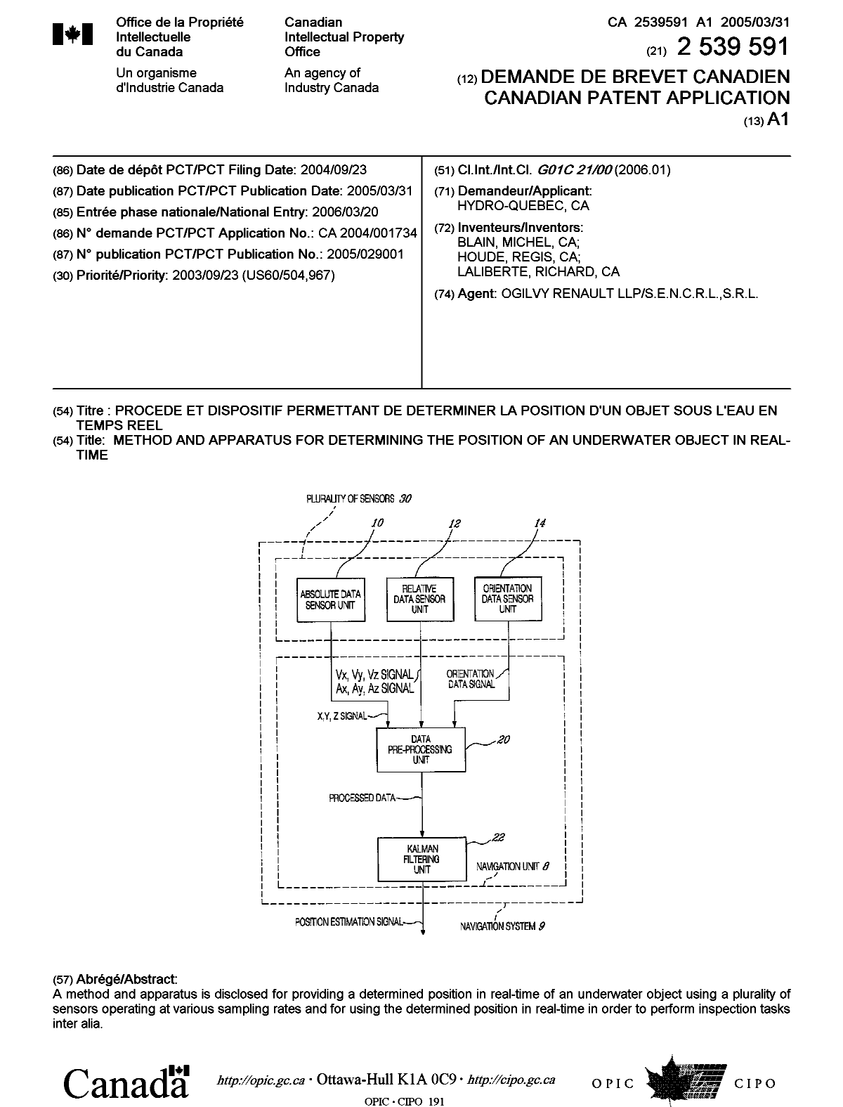 Document de brevet canadien 2539591. Page couverture 20051226. Image 1 de 1