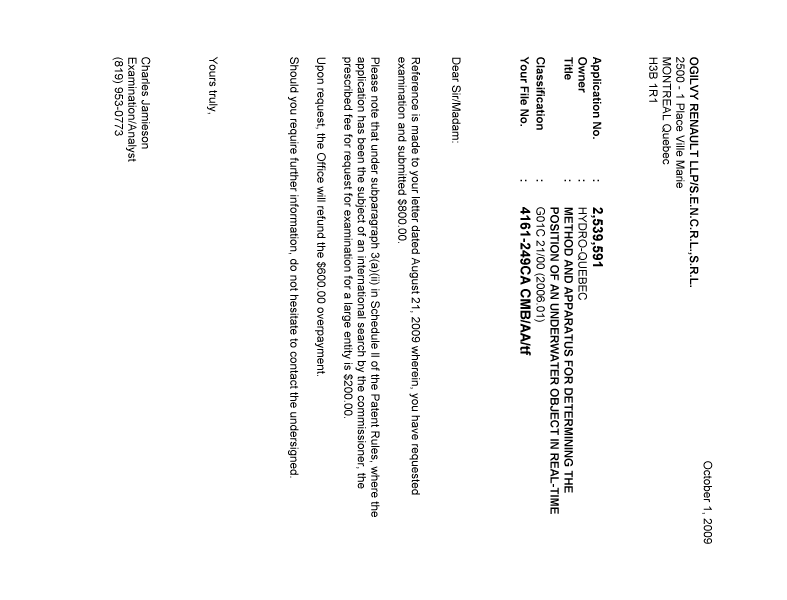 Document de brevet canadien 2539591. Correspondance 20081201. Image 1 de 1