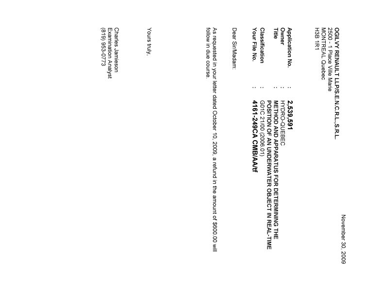 Document de brevet canadien 2539591. Correspondance 20081230. Image 1 de 1