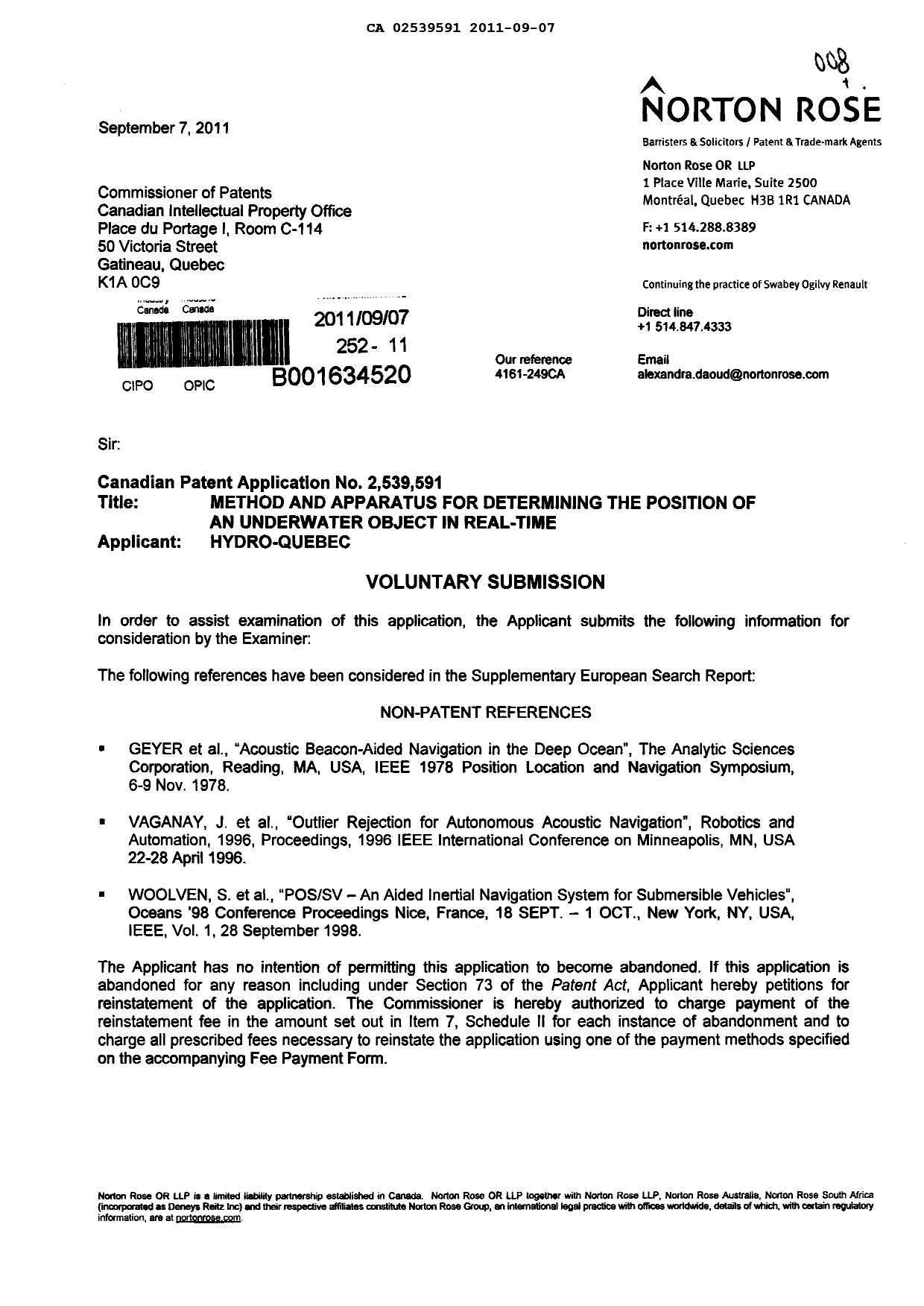 Document de brevet canadien 2539591. Poursuite-Amendment 20101207. Image 1 de 2