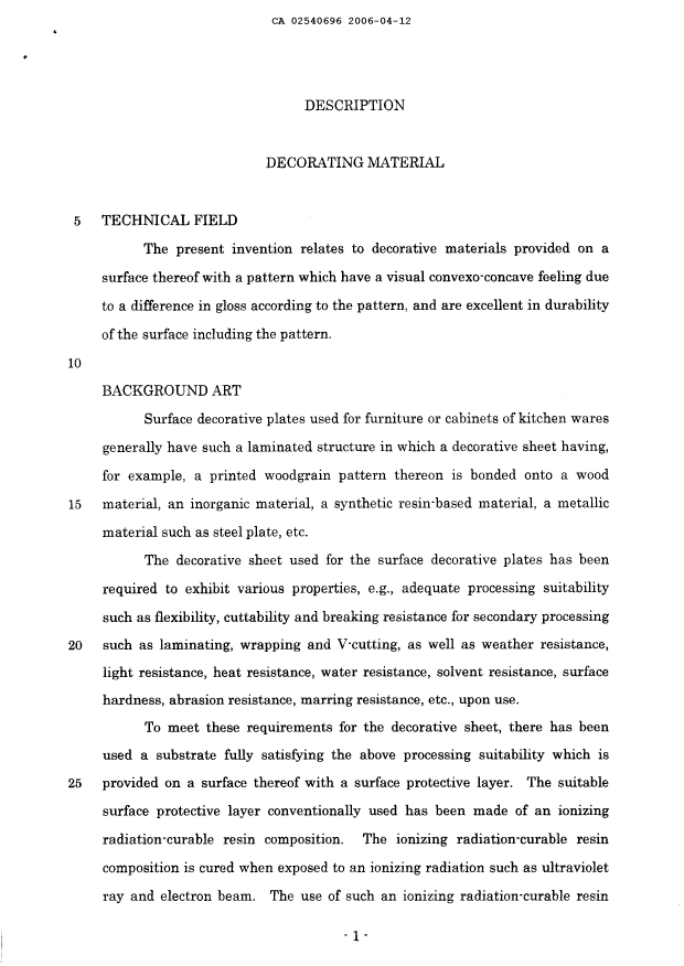 Canadian Patent Document 2540696. Description 20060412. Image 1 of 56
