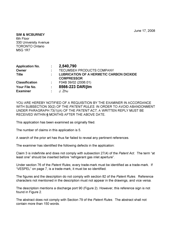 Document de brevet canadien 2540790. Poursuite-Amendment 20080617. Image 1 de 2