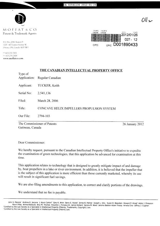 Document de brevet canadien 2541136. Poursuite-Amendment 20111226. Image 1 de 2