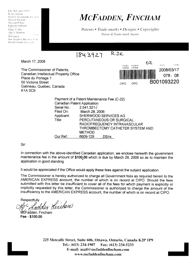 Document de brevet canadien 2541321. Taxes 20080317. Image 1 de 1