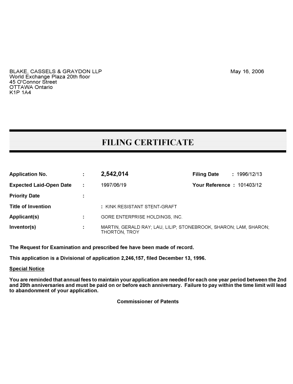 Canadian Patent Document 2542014. Correspondence 20051210. Image 1 of 1