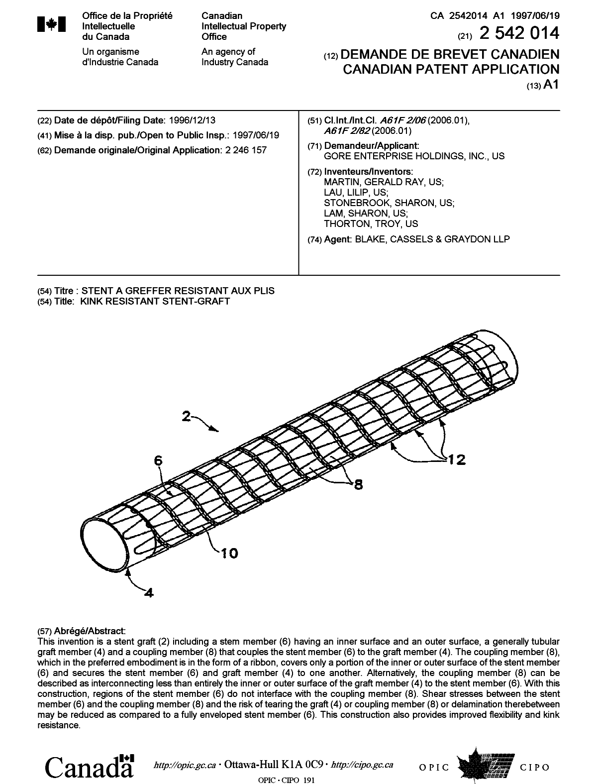 Canadian Patent Document 2542014. Cover Page 20060711. Image 1 of 1