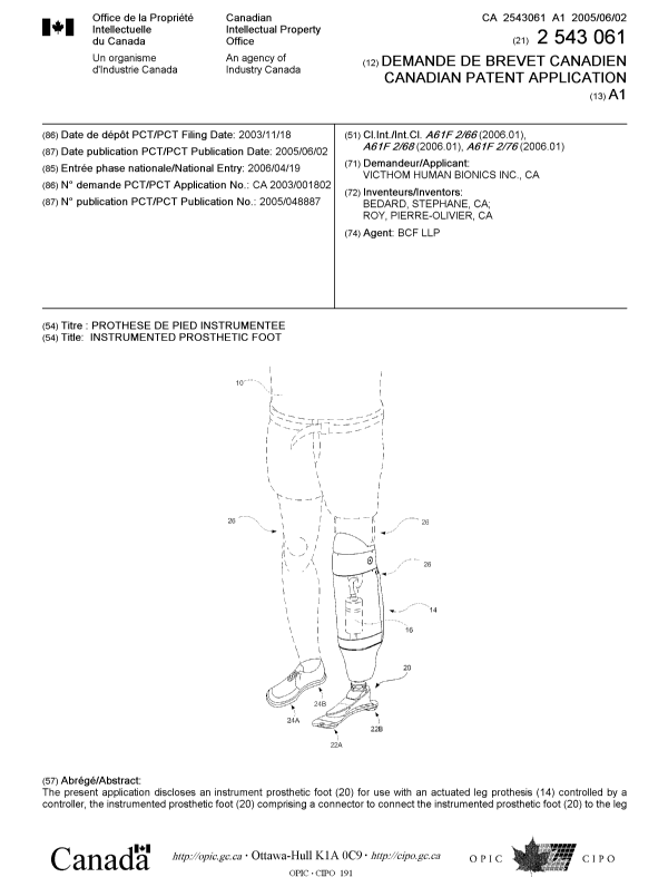 Canadian Patent Document 2543061. Cover Page 20051227. Image 1 of 2