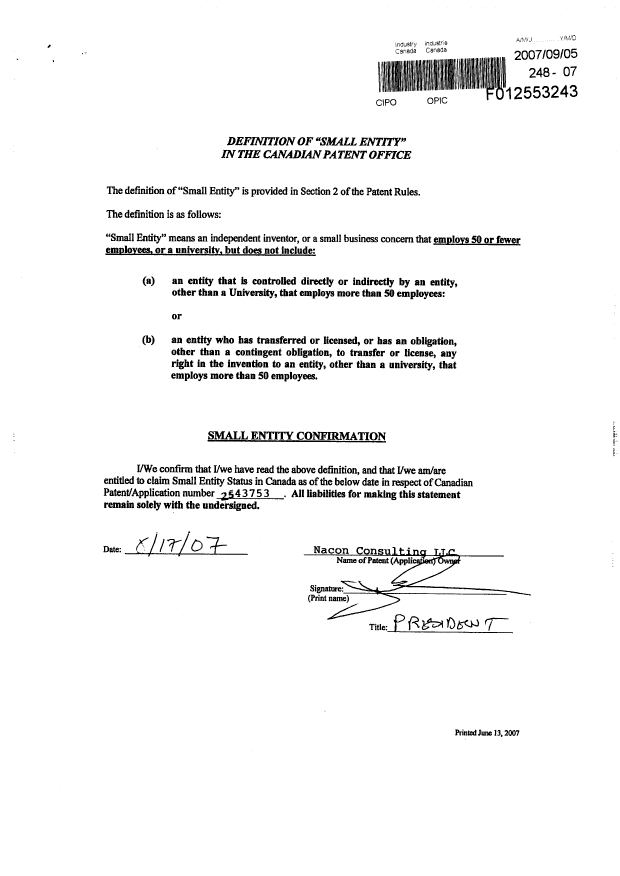 Canadian Patent Document 2543753. Correspondence 20061205. Image 1 of 1