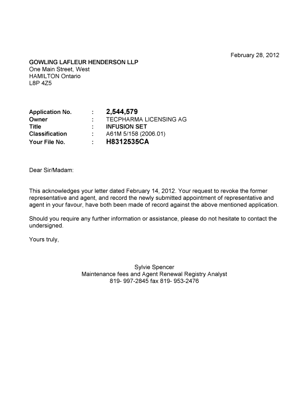 Canadian Patent Document 2544579. Correspondence 20111228. Image 1 of 1