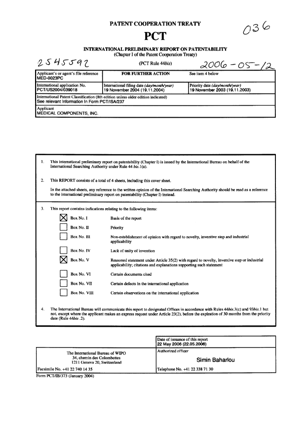 Document de brevet canadien 2545592. PCT 20060512. Image 1 de 4
