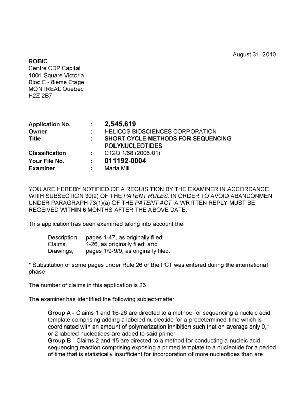 Document de brevet canadien 2545619. Poursuite-Amendment 20100831. Image 1 de 5