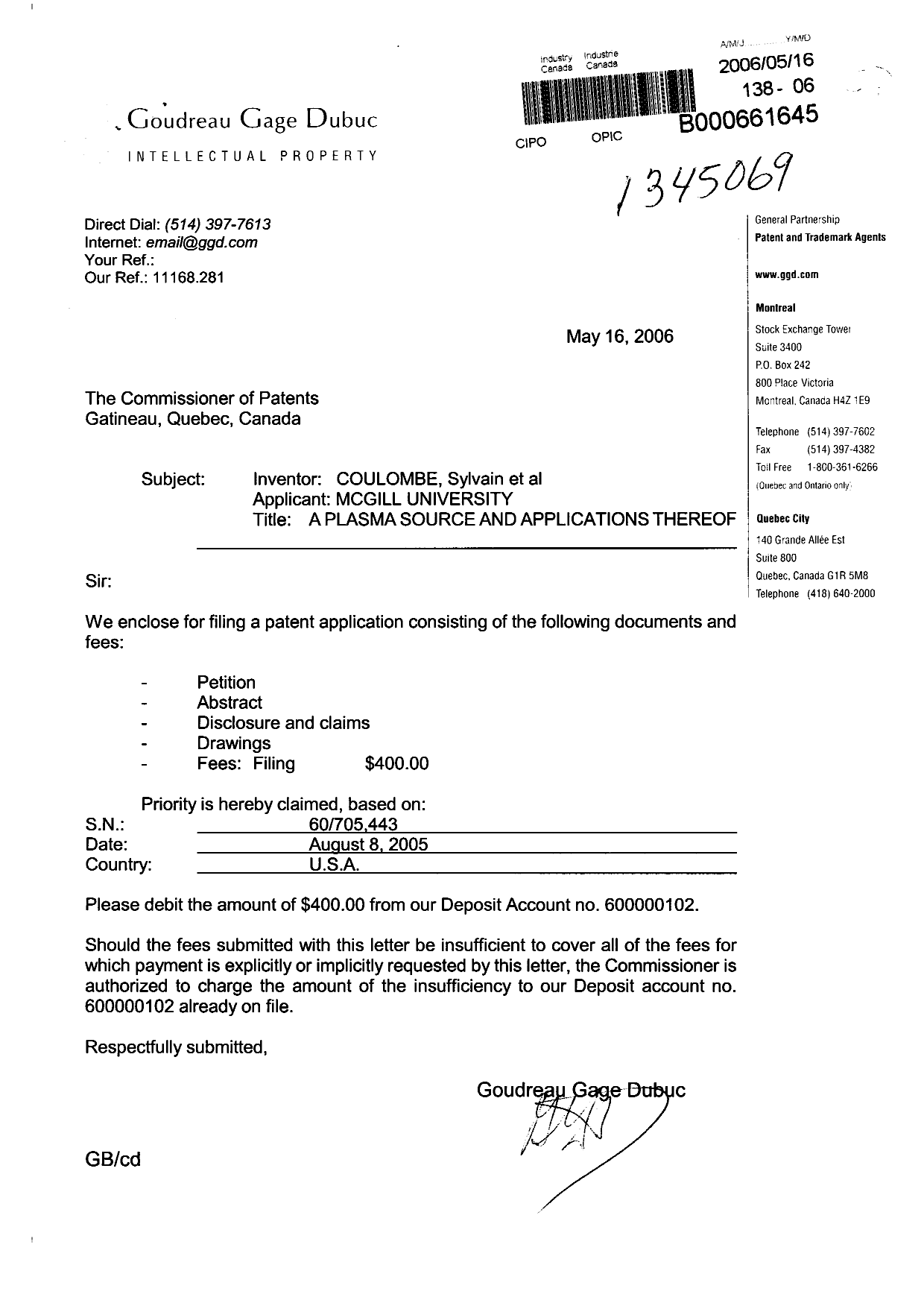 Document de brevet canadien 2547043. Cession 20051216. Image 1 de 3