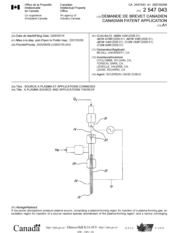 Document de brevet canadien 2547043. Page couverture 20061230. Image 1 de 2