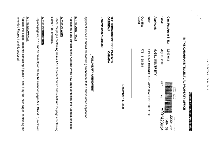 Canadian Patent Document 2547043. Prosecution-Amendment 20081211. Image 2 of 13