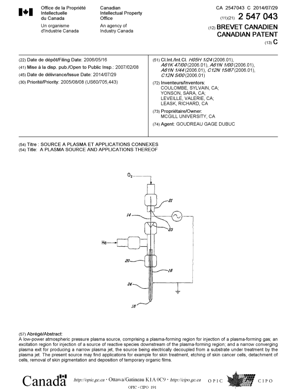 Canadian Patent Document 2547043. Cover Page 20131203. Image 1 of 1