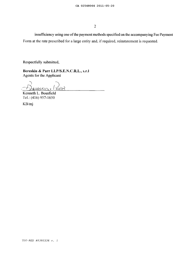 Canadian Patent Document 2548064. Prosecution-Amendment 20110520. Image 2 of 2
