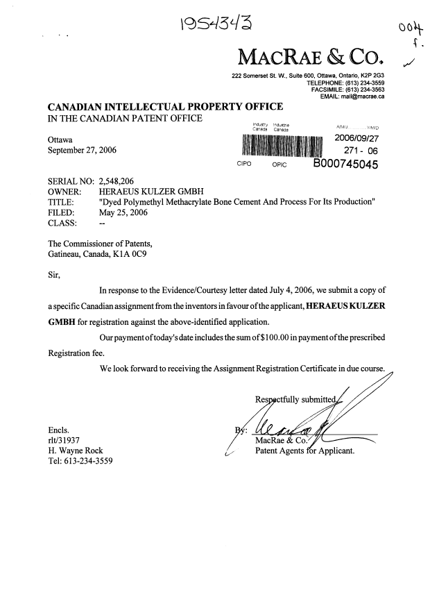 Canadian Patent Document 2548206. Assignment 20060927. Image 1 of 2