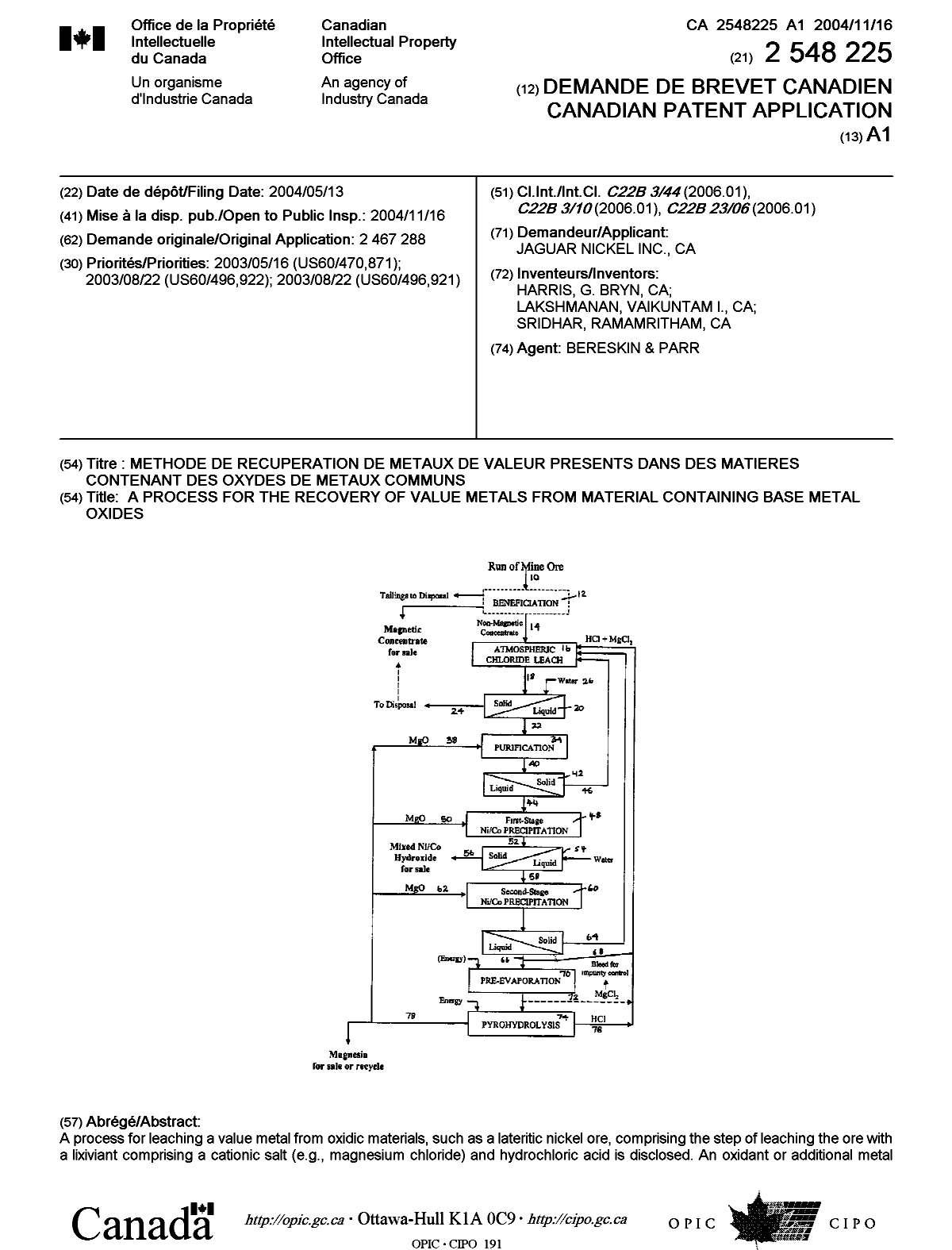 Document de brevet canadien 2548225. Page couverture 20060804. Image 1 de 2