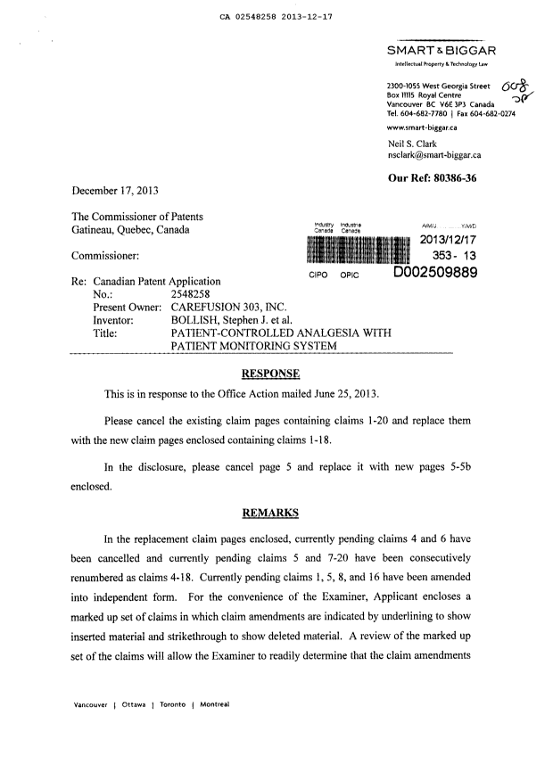 Canadian Patent Document 2548258. Prosecution-Amendment 20131217. Image 1 of 17