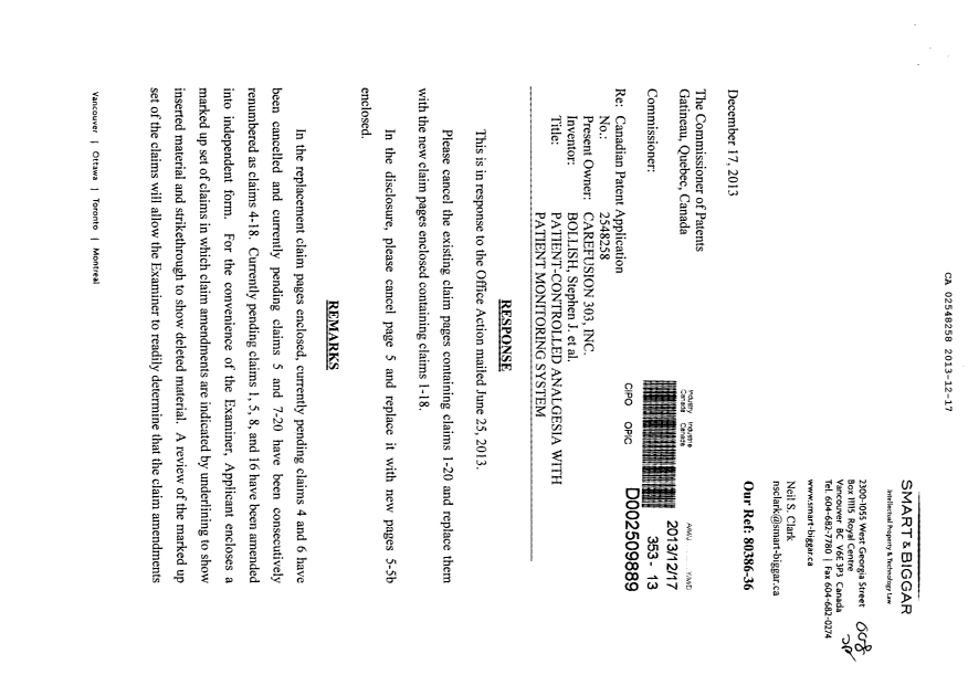 Canadian Patent Document 2548258. Prosecution-Amendment 20131217. Image 1 of 17