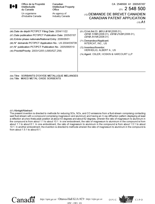 Document de brevet canadien 2548500. Page couverture 20060816. Image 1 de 1