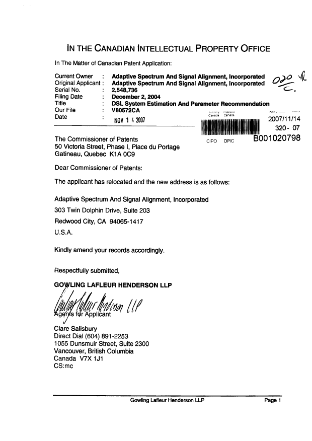 Canadian Patent Document 2548736. Correspondence 20061214. Image 1 of 1