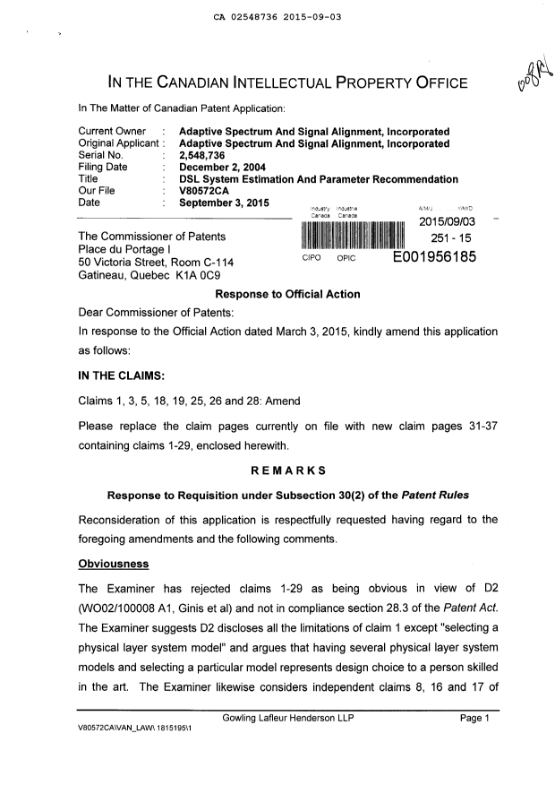 Canadian Patent Document 2548736. Prosecution-Amendment 20141203. Image 1 of 14