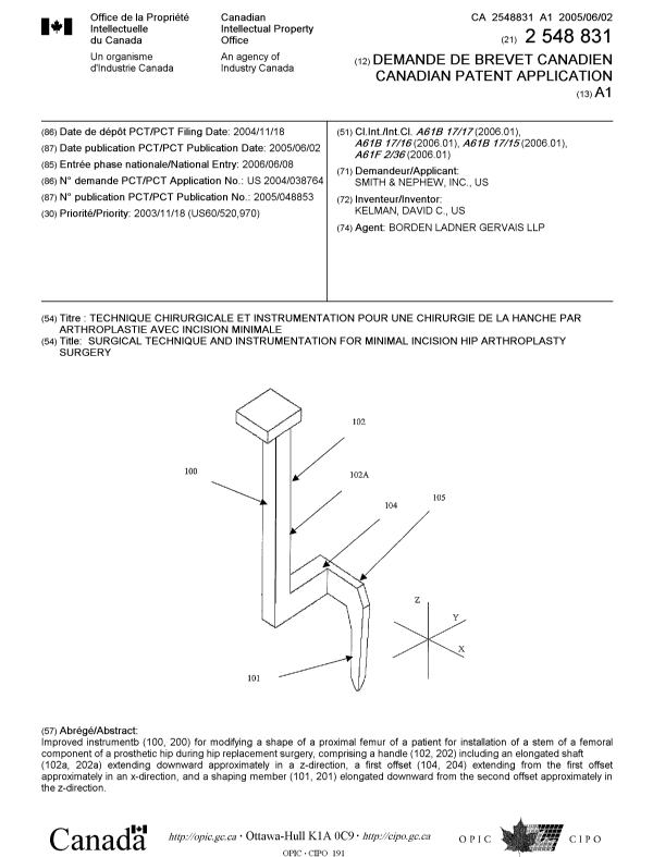 Canadian Patent Document 2548831. Cover Page 20060823. Image 1 of 1