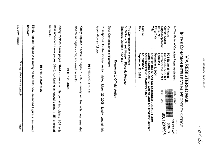 Document de brevet canadien 2548834. Poursuite-Amendment 20071223. Image 1 de 85