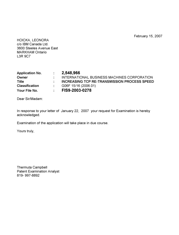 Canadian Patent Document 2548966. Correspondence 20061215. Image 1 of 1