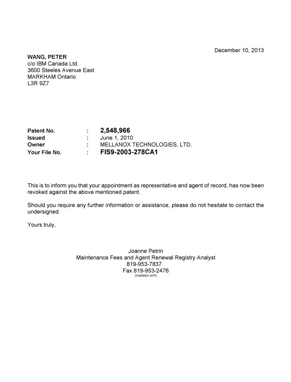 Canadian Patent Document 2548966. Correspondence 20121210. Image 1 of 1