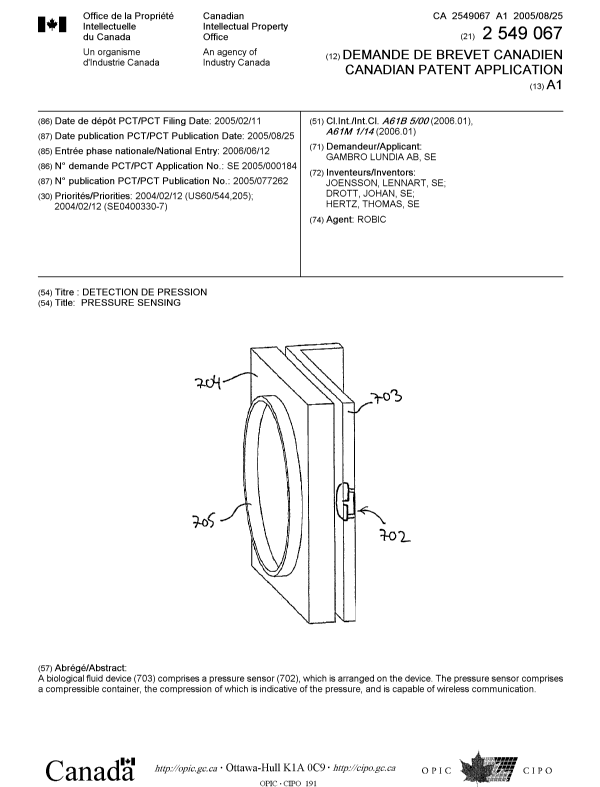 Canadian Patent Document 2549067. Cover Page 20060823. Image 1 of 1